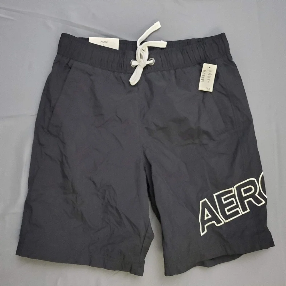 Aeropostale‎ Mens Black Nylon Graphic Board Shorts Swim Trunks Small NWT